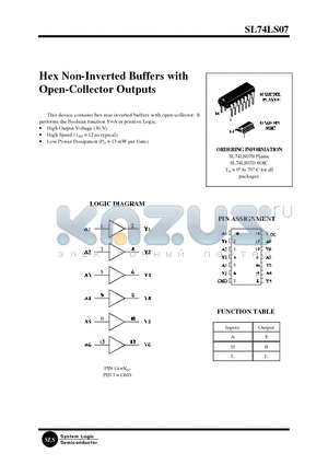 SL74LS07D datasheet - Hex Non-Inverted Buffers with Open-Collector Outputs