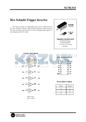 SL74LS14N datasheet - Hex Schmitt-Trigger Inverter