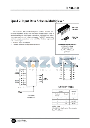 SL74LS157 datasheet - Quad 2-Input Data Selector/Multiplexer