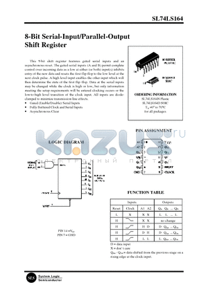SL74LS164N datasheet - 8-Bit Serial-Input/Parallel-Output Shift Register