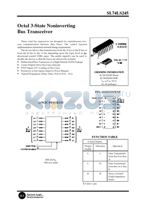 SL74LS245N datasheet - Octal 3-State Noninverting Bus Transceiver