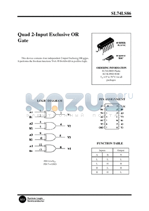 SL74LS86 datasheet - Quad 2-Input Exclusive OR Gate