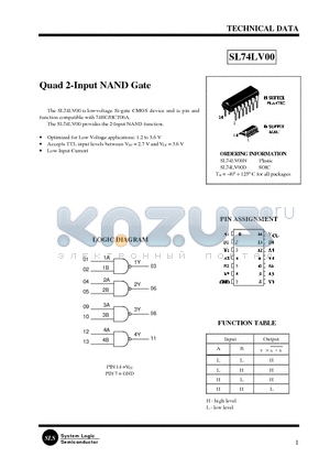 SL74LV00 datasheet - QUAN 2-INPUT NAND GATE