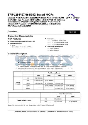 S71PL032J04 datasheet - STACKED MULTI CHIP PRODUCT FLASH MEMORY AND RAM