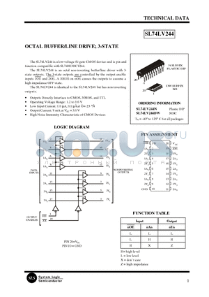 SL74LV244N datasheet - OCTAL BUFFER/LINE DRIVE; 3-STATE