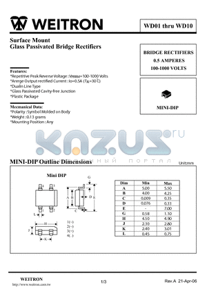 WD06 datasheet - Surface Mount Glass Passivated Bridge Rectifiers