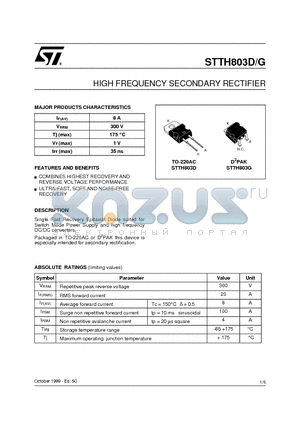 STTH803D datasheet - HIGH FREQUENCY SECONDARY RECTIFIER