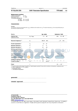 TFR868C datasheet - SAW Resonator Specification