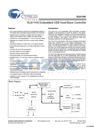 SL811HS_07 datasheet - Embedded USB Host/Slave Controller