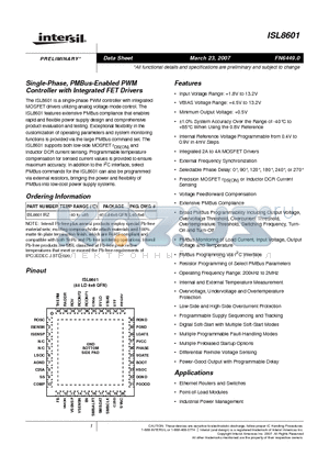 SL8601IRZ datasheet - Single-Phase, PMBus-Enabled PWM Controller with Integrated FET Drivers