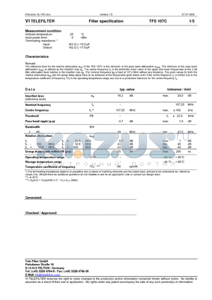 TFS107C datasheet - Filter specification