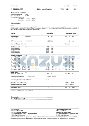 TFS110R datasheet - Filter specification