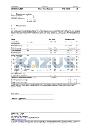 TFS1220B datasheet - TELEFILTER