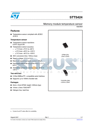 STTS424 datasheet - Memory module temperature sensor