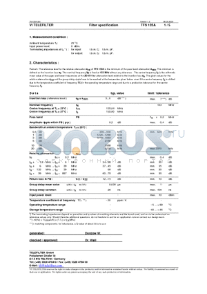 TFS133A datasheet - Filter specification