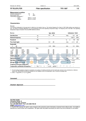 TFS1387 datasheet - Filter specification