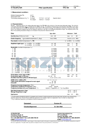 TFS140 datasheet - Filter specification