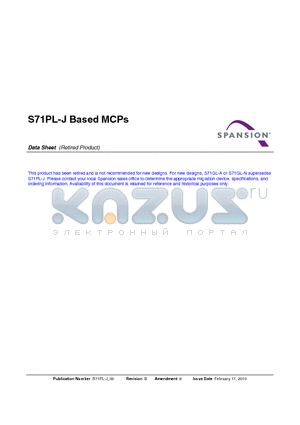 S71PL032JA0 datasheet - Stacked Multi-Chip Product (MCP) Flash Memory and RAM