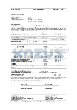 TFS140A2 datasheet - Filter Specification