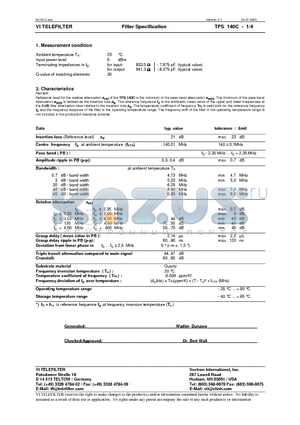 TFS140C datasheet - Filter Specification