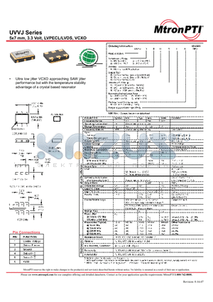 UVVJ datasheet - 5x7 mm, 3.3 Volt, LVPECL/LVDS, VCXO