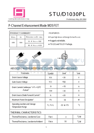 STU1030PL datasheet - P-Channel E nhancement Mode MOSFET