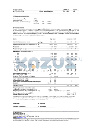 TFS150N datasheet - Filter specification