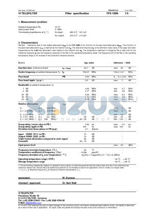 TFS150N datasheet - Filter specification