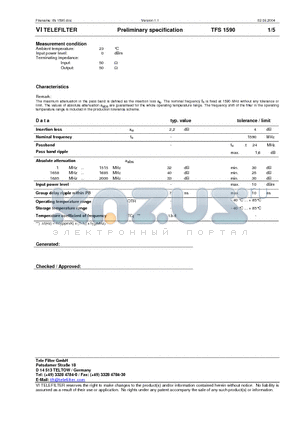 TFS1590 datasheet - Preliminary specification