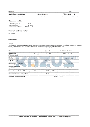 TFS161A datasheet - Specification