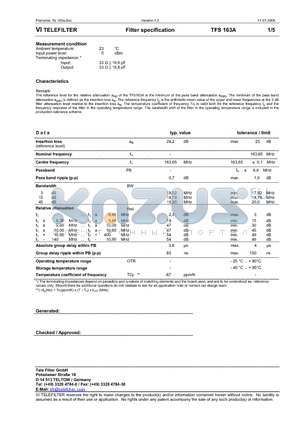 TFS163A datasheet - Filter specification