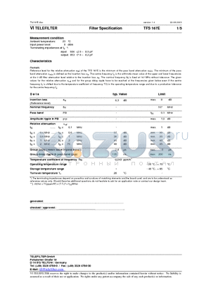 TFS167E datasheet - Filter Specification