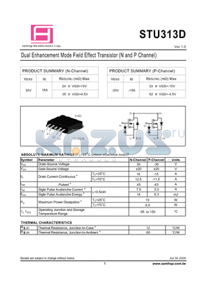 STU313D datasheet - Dual Enhancement Mode Field Effect Transistor (N and P Channel)