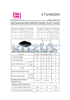 STU405DH datasheet - Dual E nhancement Mode Field E ffect Transistor ( N and P Channel)