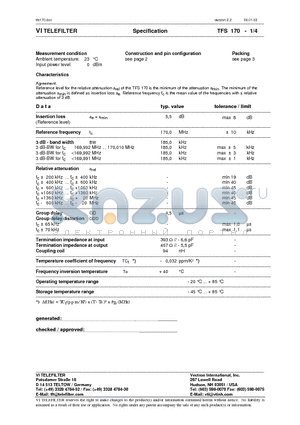 TFS170 datasheet - Specification