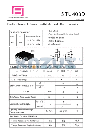STU408D datasheet - Dual N-Channel E nhancement Mode F ield E ffect Transistor