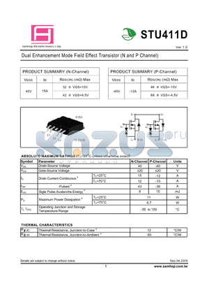 STU411D datasheet - Dual Enhancement Mode Field Effect Transistor (N and P Channel)