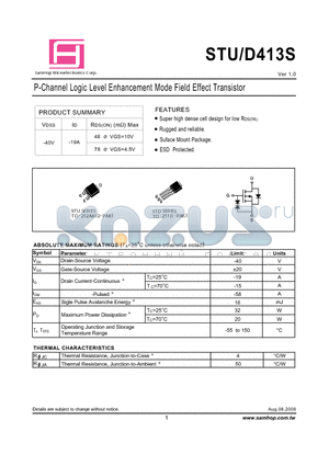 STU413S datasheet - P-Channel Logic Level Enhancement Mode Field Effect Transistor