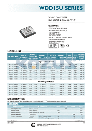 WDD15-03S4U_10 datasheet - DC - DC CONVERTER 15W SINGLE & DUAL OUTPUT