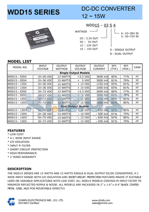 WDD15-03S5 datasheet - DC-DC CONVERTER 12 - 15W