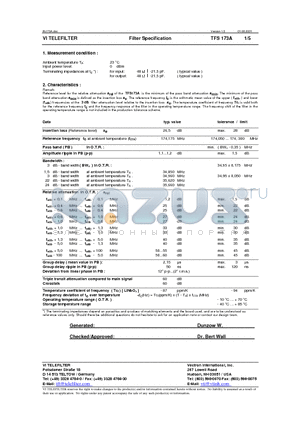 TFS173A datasheet - Filter Specification