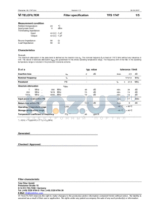 TFS1747 datasheet - VI TELEFILTER