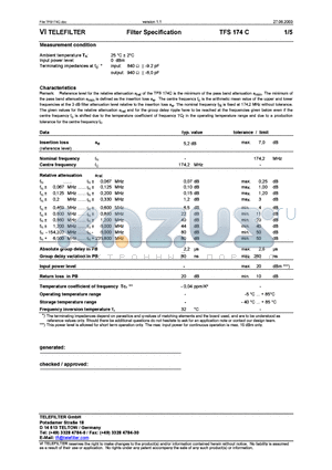 TFS174C datasheet - Filter Specification