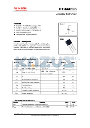 STU4A60S datasheet - Sensitive Gate Triac