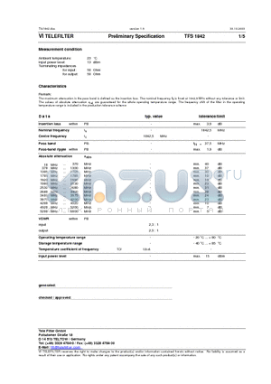 TFS1842 datasheet - Preliminary Specification