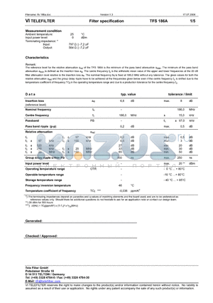 TFS186A datasheet - Filter specification