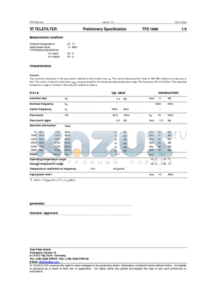 TFS1880 datasheet - Preliminary Specification