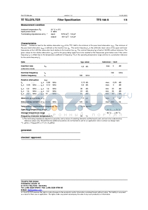 TFS188A datasheet - Filter Specification