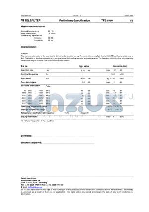 TFS1960 datasheet - Preliminary Specification