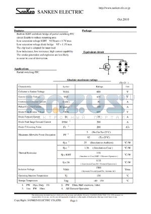 SLA5227 datasheet - Built-in IGBT and diode bridge of partial switching PFC circuit Enable to reduce mounting area